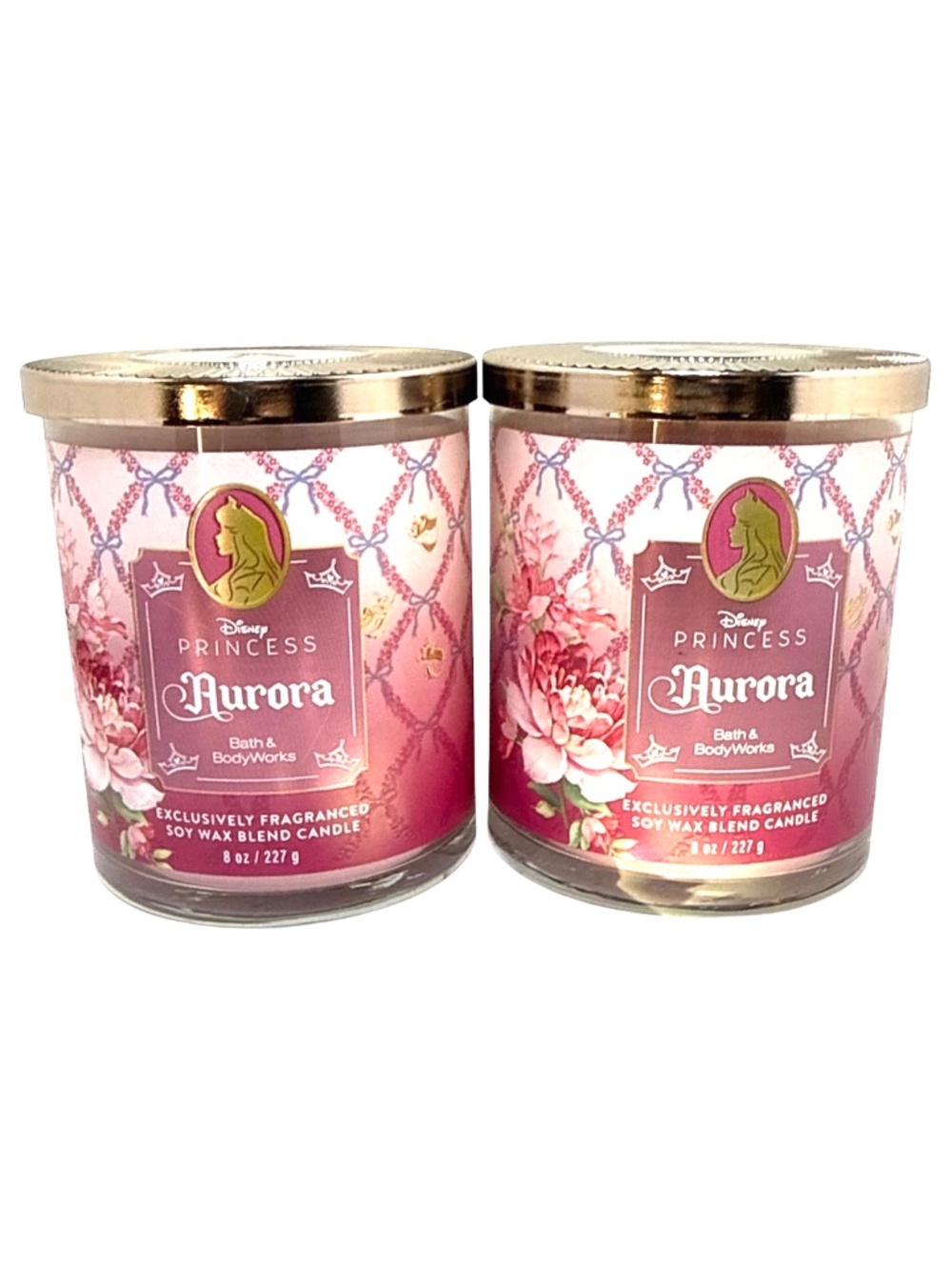NWT Lot of 2 Bath & Body Works Disney Princess Aurora 2 Pc Candle Set 8 oz